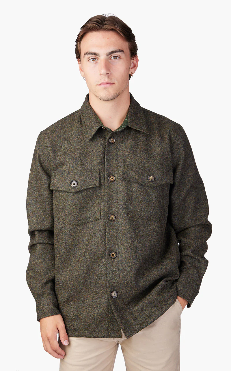 Portuguese Flannel Wool Field Overshirt Forest Green - Image 4