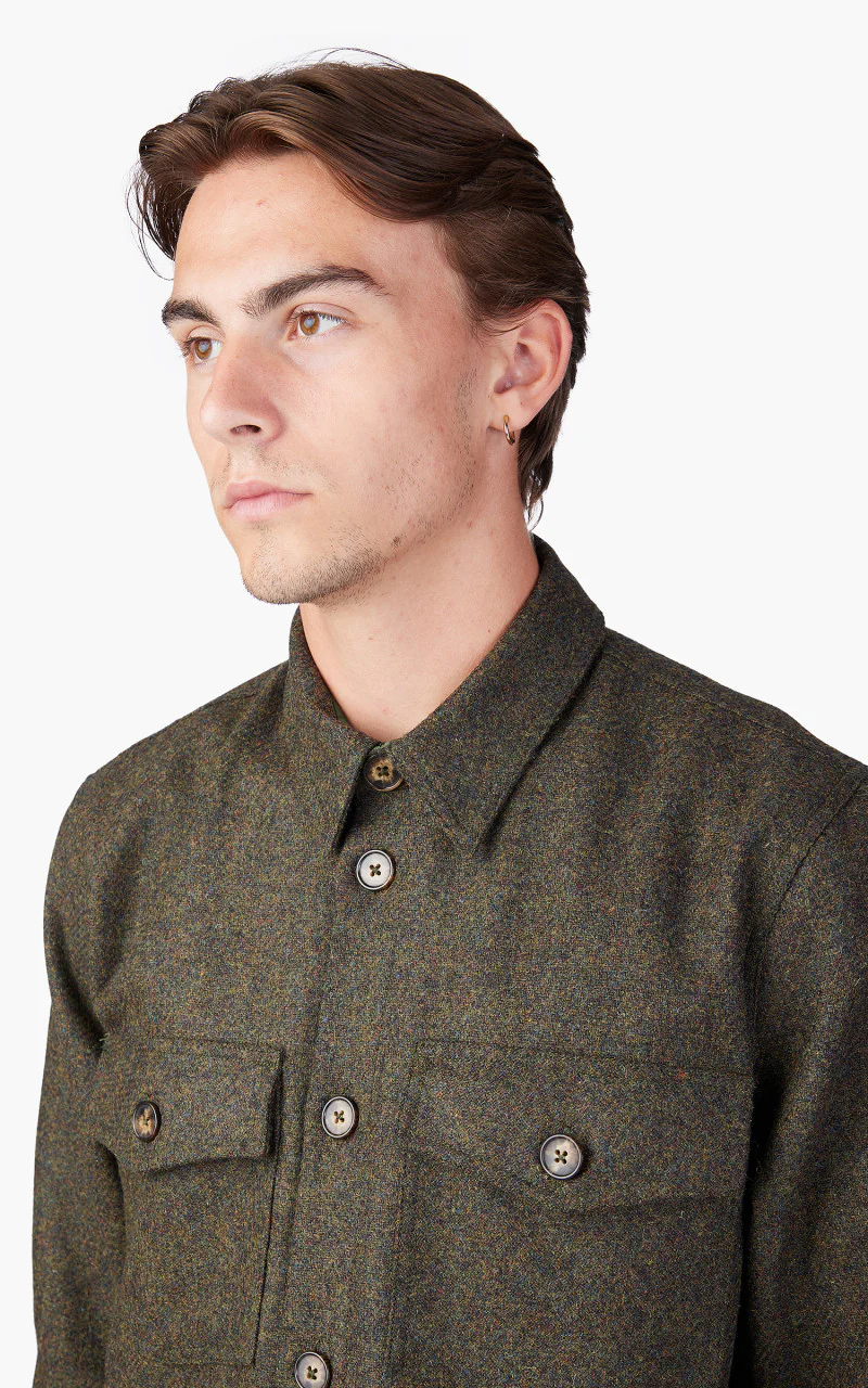 Portuguese Flannel Wool Field Overshirt Forest Green - Image 6