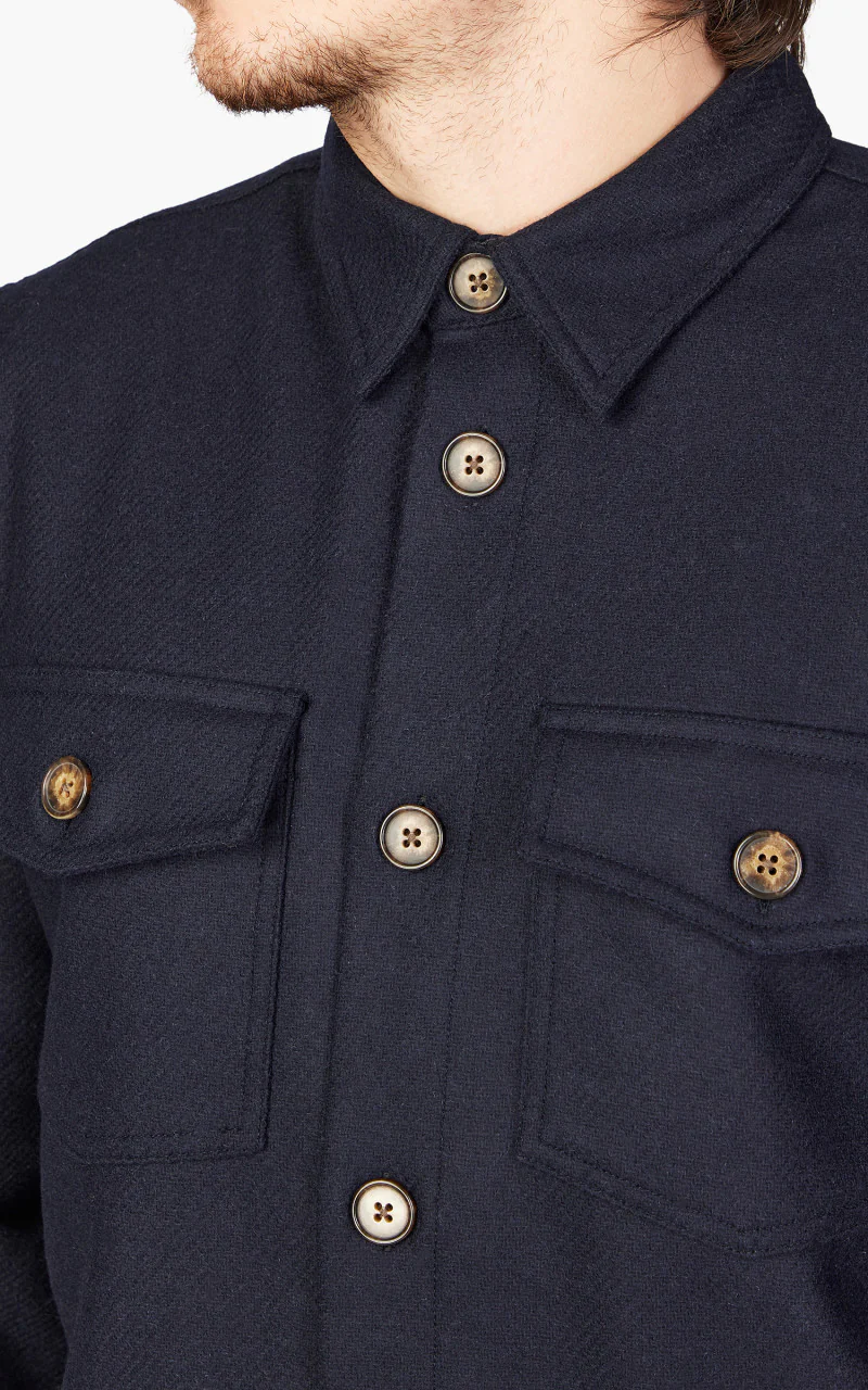 Portuguese Flannel Wool Field Overshirt Navy - Image 3
