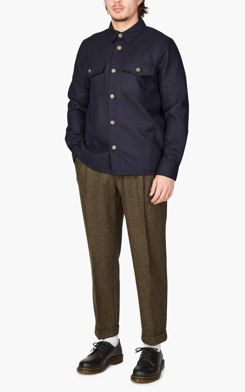 Portuguese Flannel Wool Field Overshirt Navy - Image 4