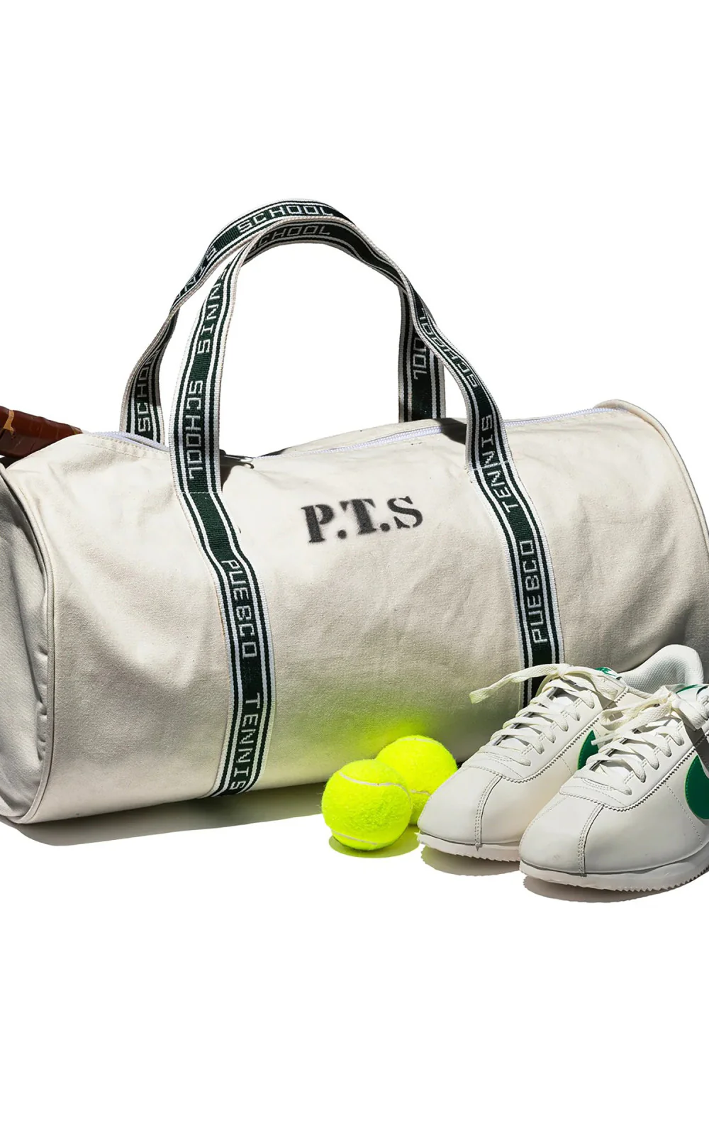 Puebco Clubhouse Barrel Tennis Bag Natural/Green - Image 4