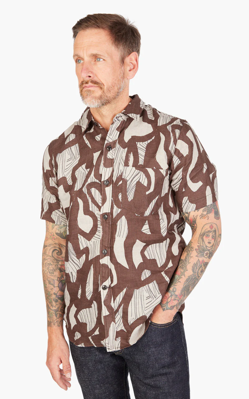 Rogue Territory Oxford Shirt Linen Brown Shapes - Image 4