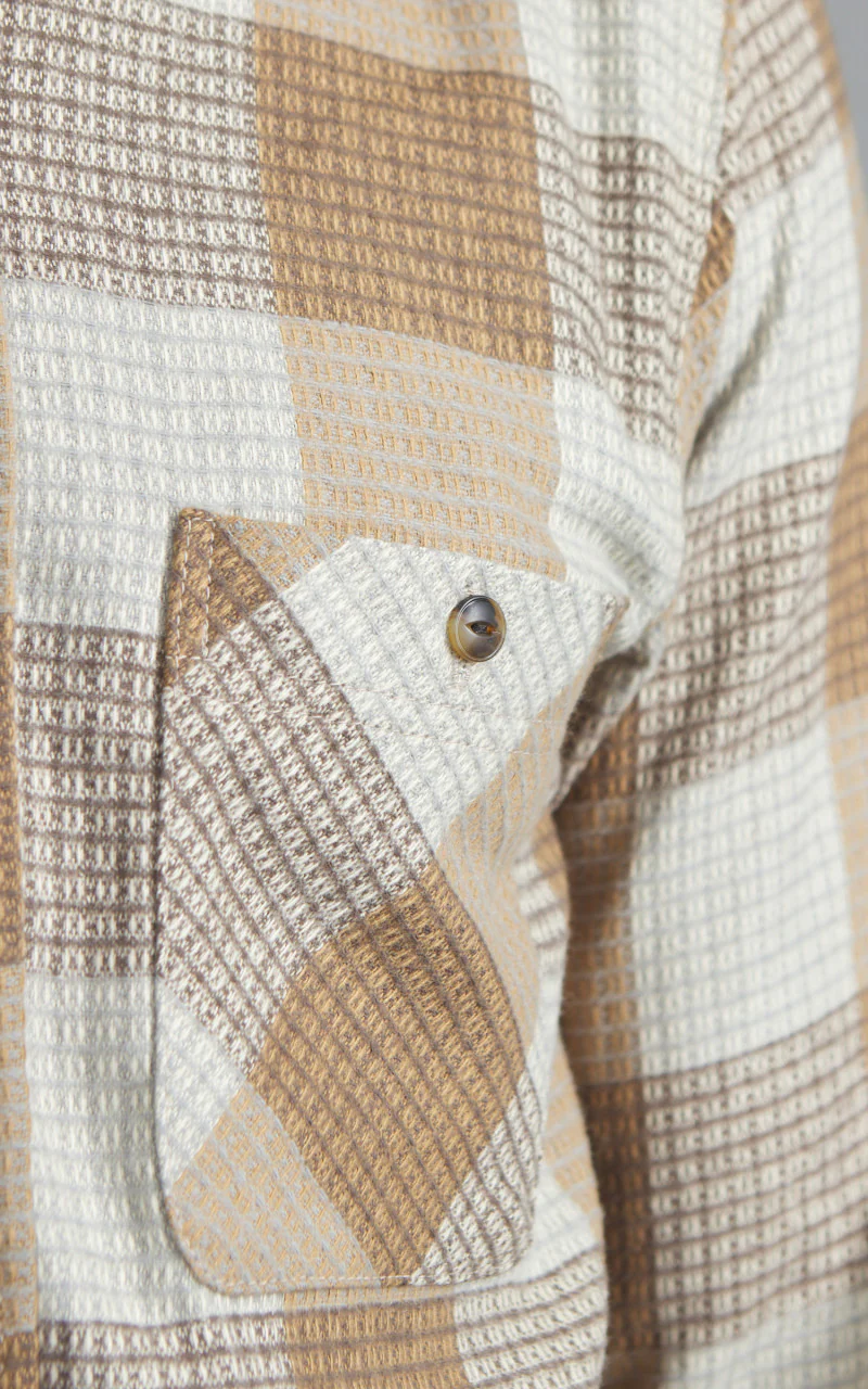 Rogue Territory Oxford Shirt Waffle Plaid Tan - Image 4
