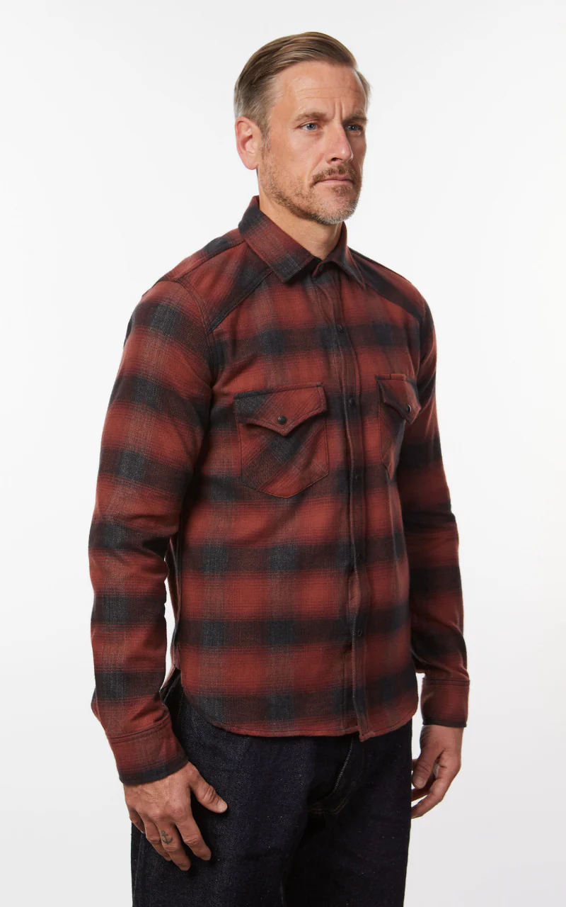Rogue Territory Western Shirt Brick Red Brushed Plaid - Image 5