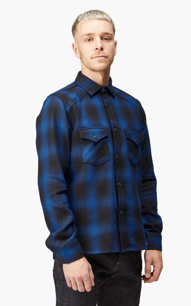 Rogue Territory Western Shirt Heavy HB Blue Plaid - Image 5
