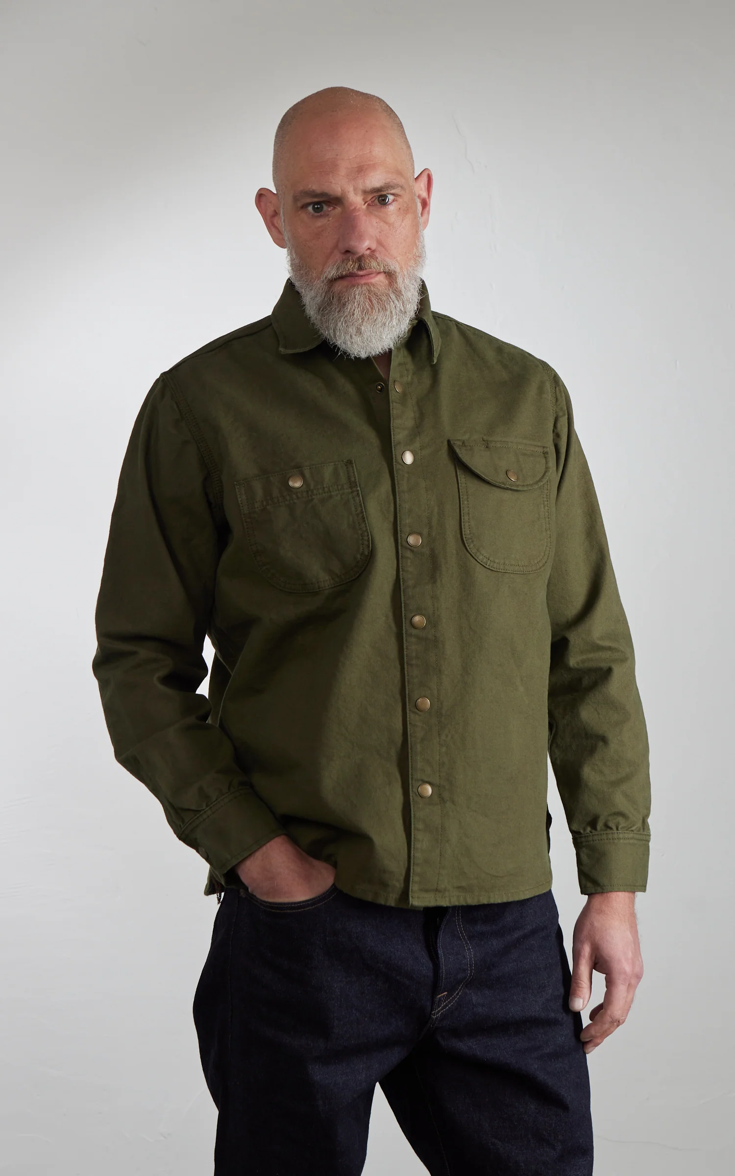 Rogue Territory Work Shirt Dyed Canvas Selvedge Olive - Image 5