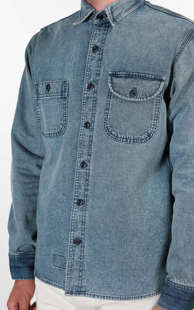 Rogue Territory Work Shirt Washed Out Indigo Selvedge Canvas - Image 6