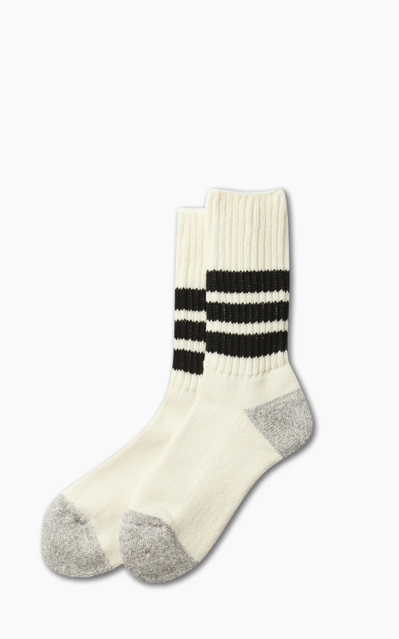 Rototo R1255 Coarse Ribbed Oldschool Crew Socks Black