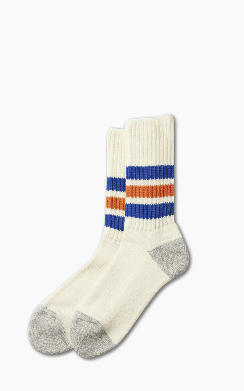 Rototo R1255 Coarse Ribbed Oldschool Crew Socks Blue/Orange