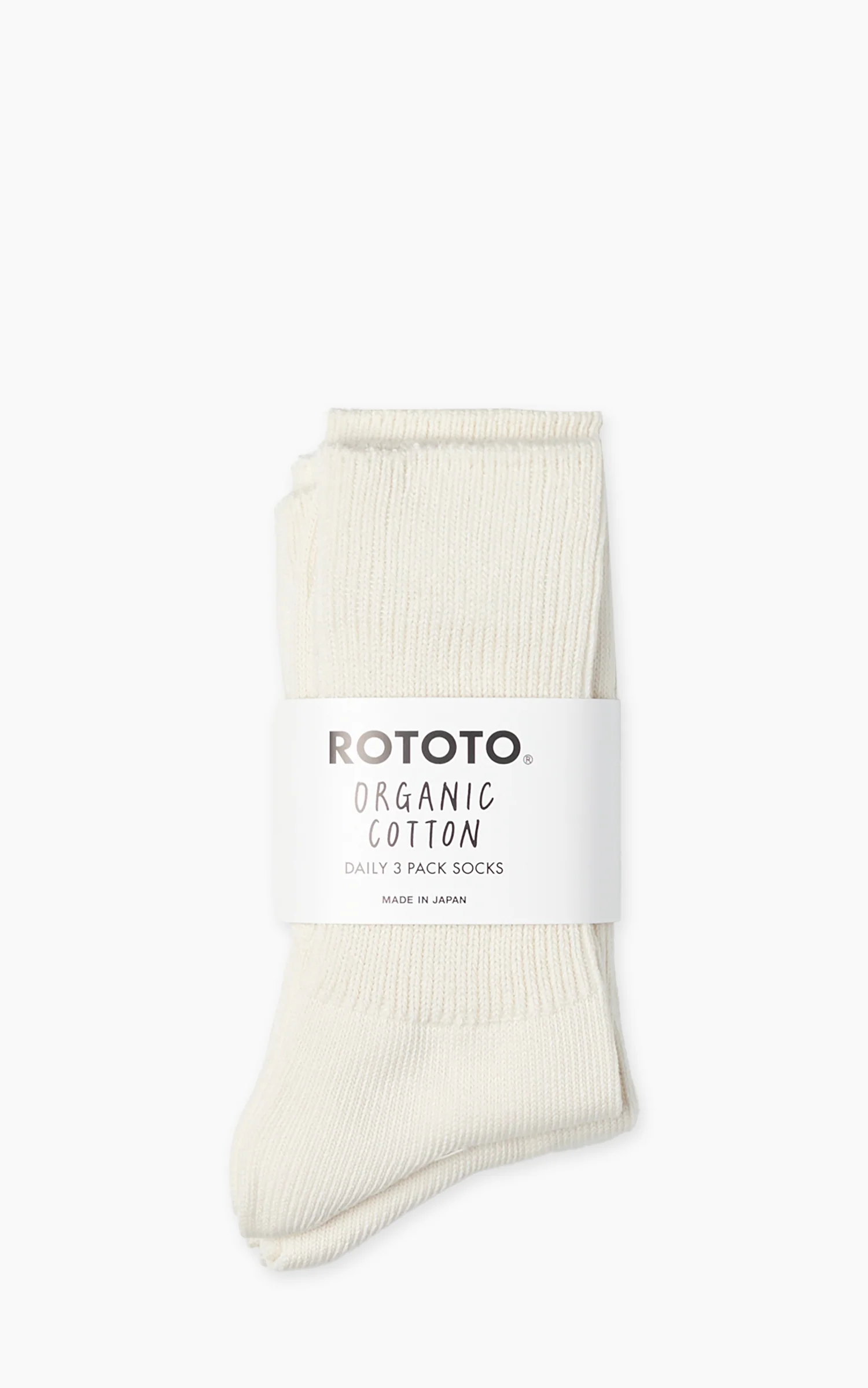 Rototo R1427 Organic Daily 3-Pack Ribbed Crew Socks Ivory