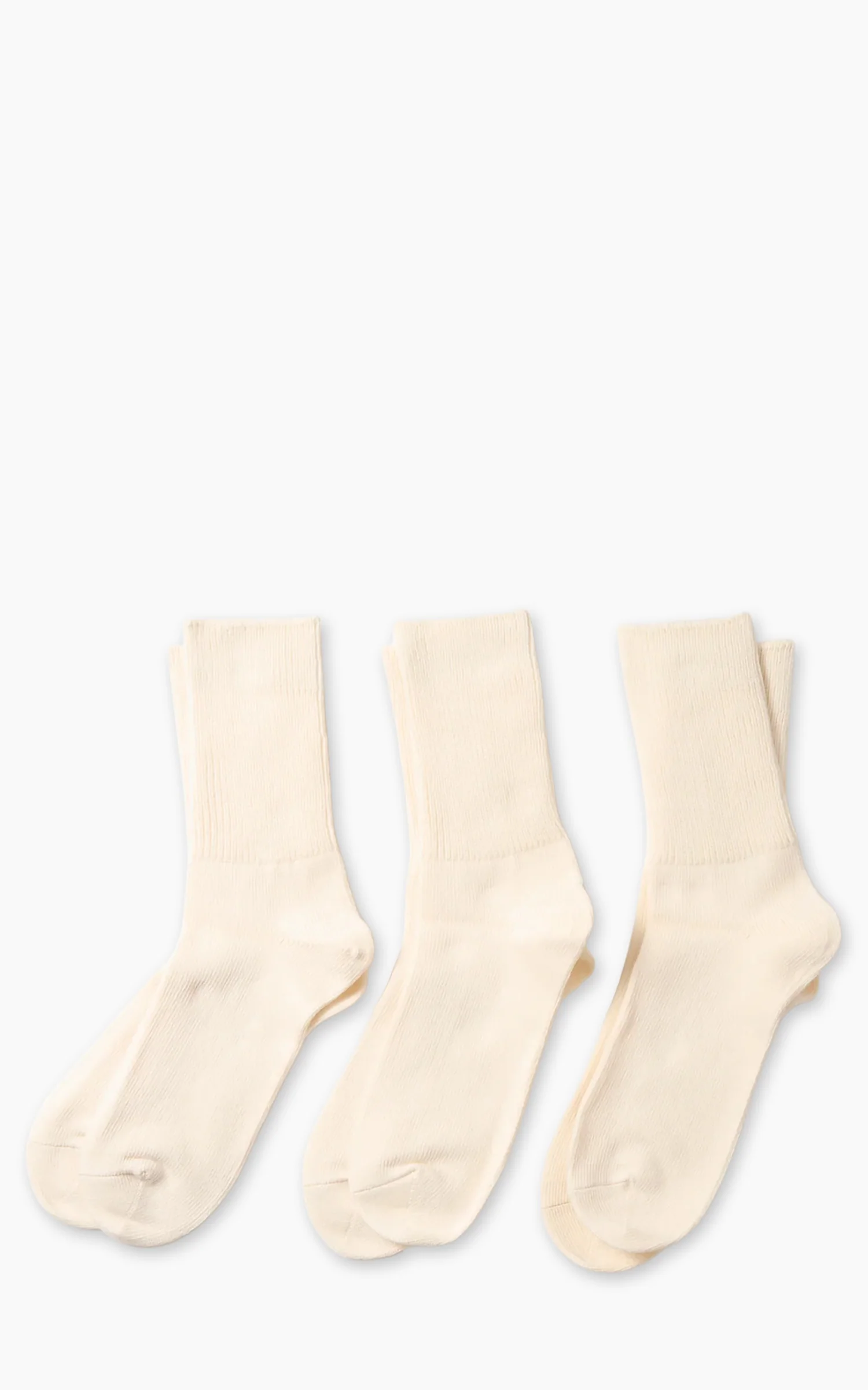 Rototo R1427 Organic Daily 3-Pack Ribbed Crew Socks Ivory - Image 2