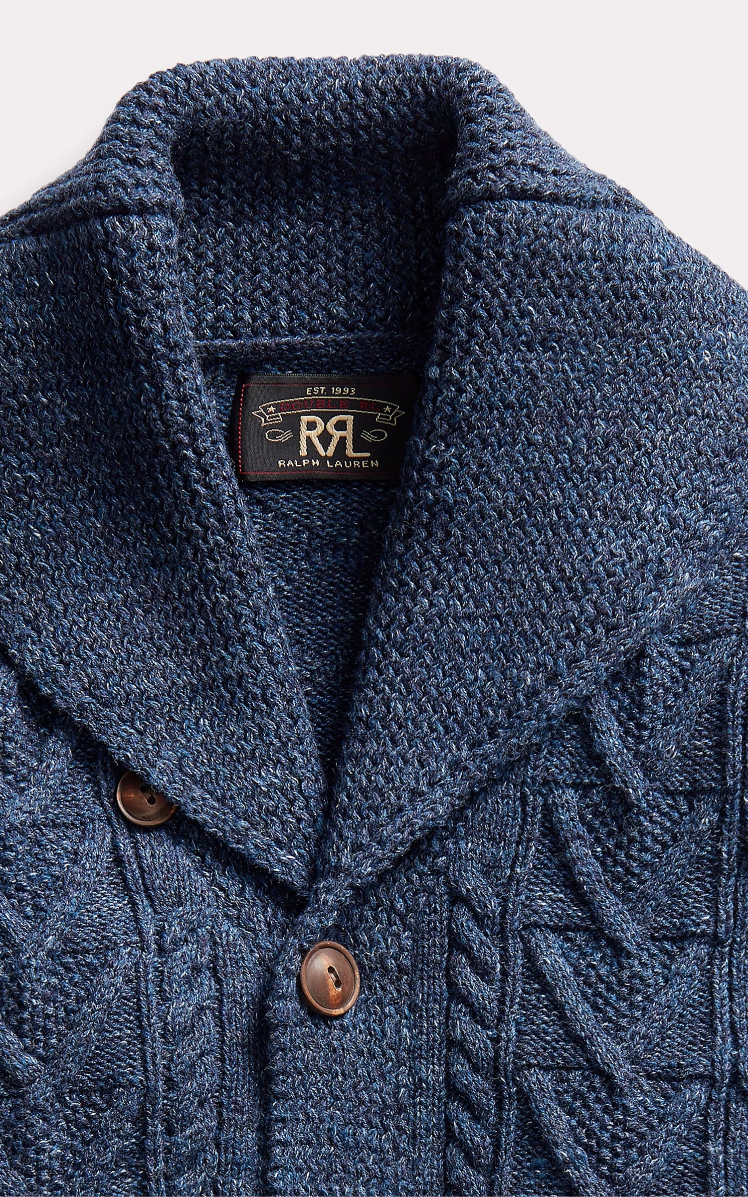 RRL Aran-Knit Cotton Cardigan Navy Heather - Image 2