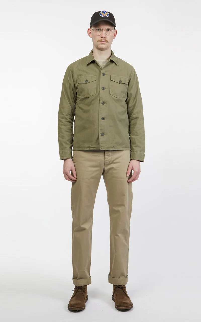 RRL Barrow Military Longsleeve HBT Shirt Military Olive - Image 2