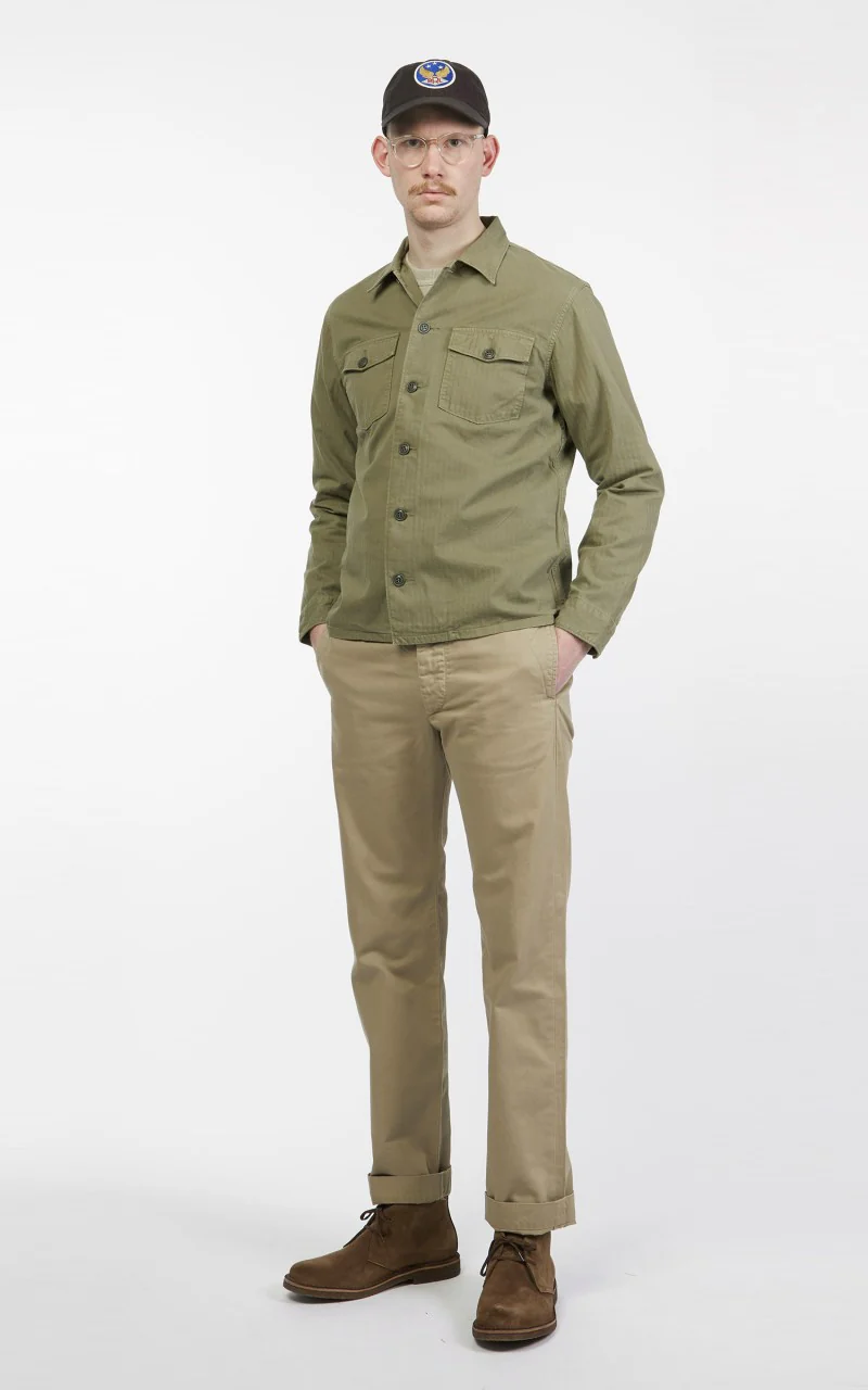 RRL Barrow Military Longsleeve HBT Shirt Military Olive - Image 3