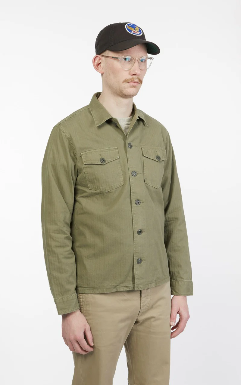 RRL Barrow Military Longsleeve HBT Shirt Military Olive - Image 5