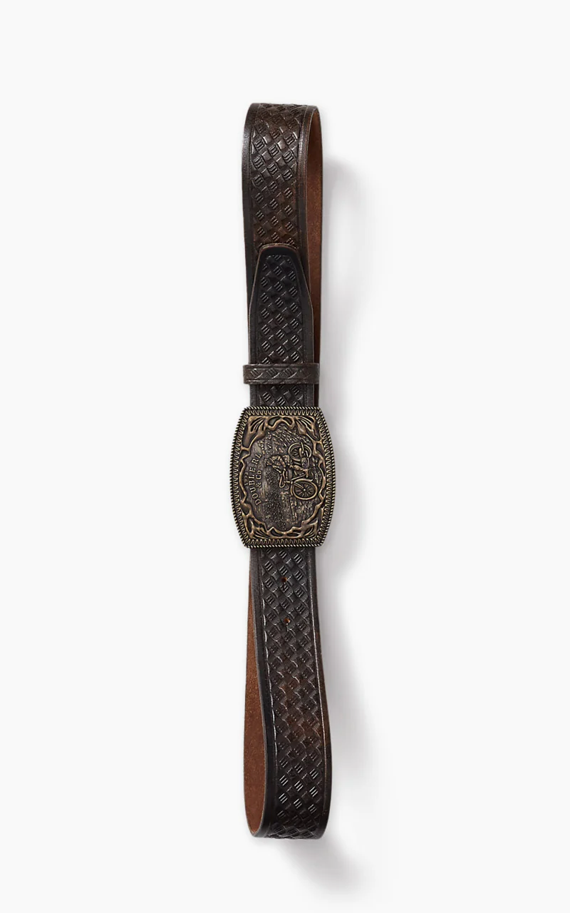 RRL Basket-Weave-Embossed Leather Belt Black/Vintage Brass - Image 2