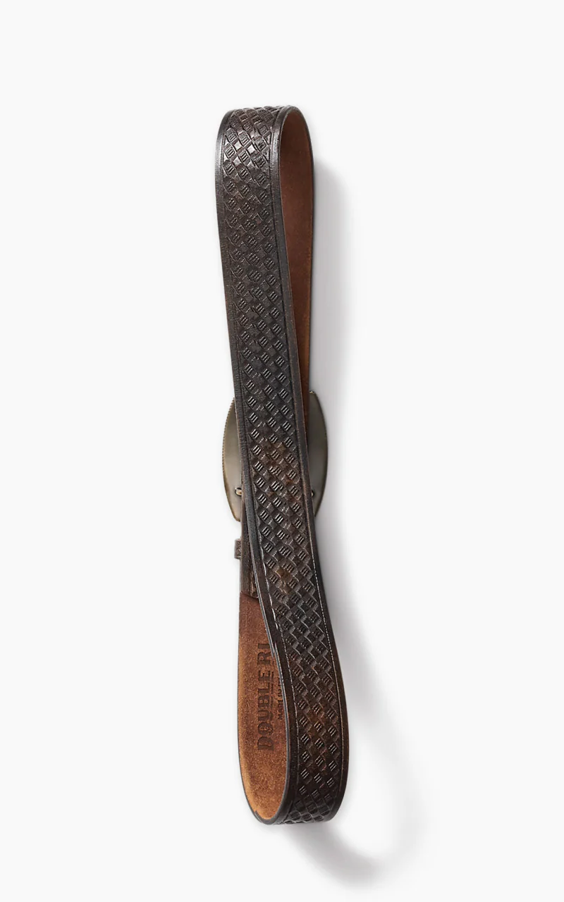 RRL Basket-Weave-Embossed Leather Belt Black/Vintage Brass - Image 3