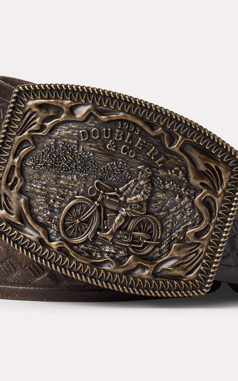RRL Basket-Weave-Embossed Leather Belt Black/Vintage Brass - Image 4