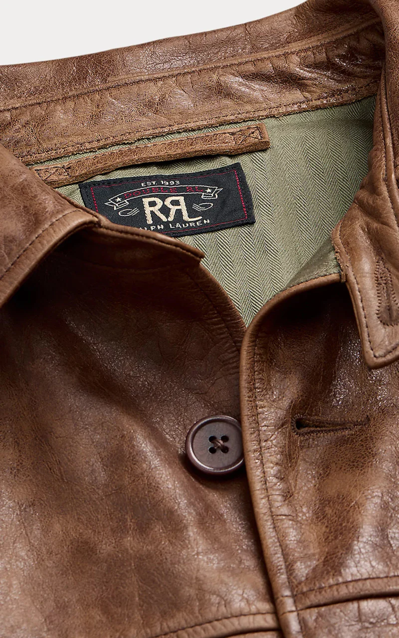 RRL Bradley Leather Car Coat Vintage Tan - Image 4