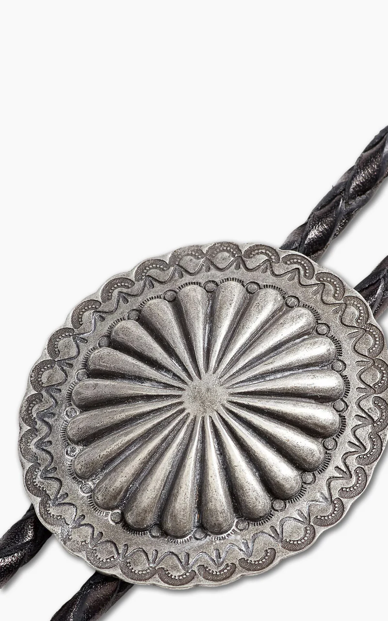 RRL Braided Leather Bolo Tie Black/Silver - Image 2