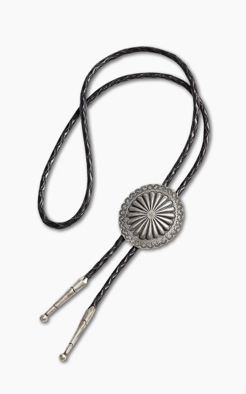 RRL Braided Leather Bolo Tie Black/Silver - Image 3