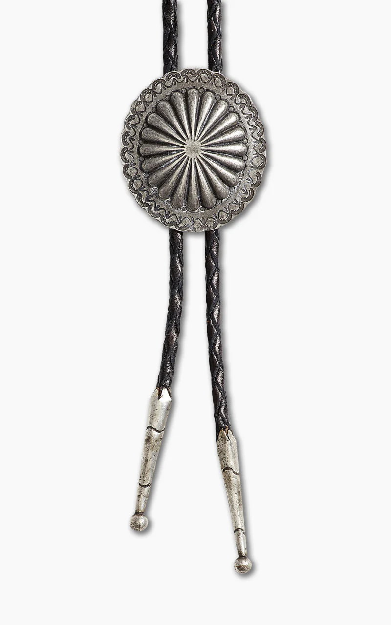 RRL Braided Leather Bolo Tie Black/Silver - Image 4