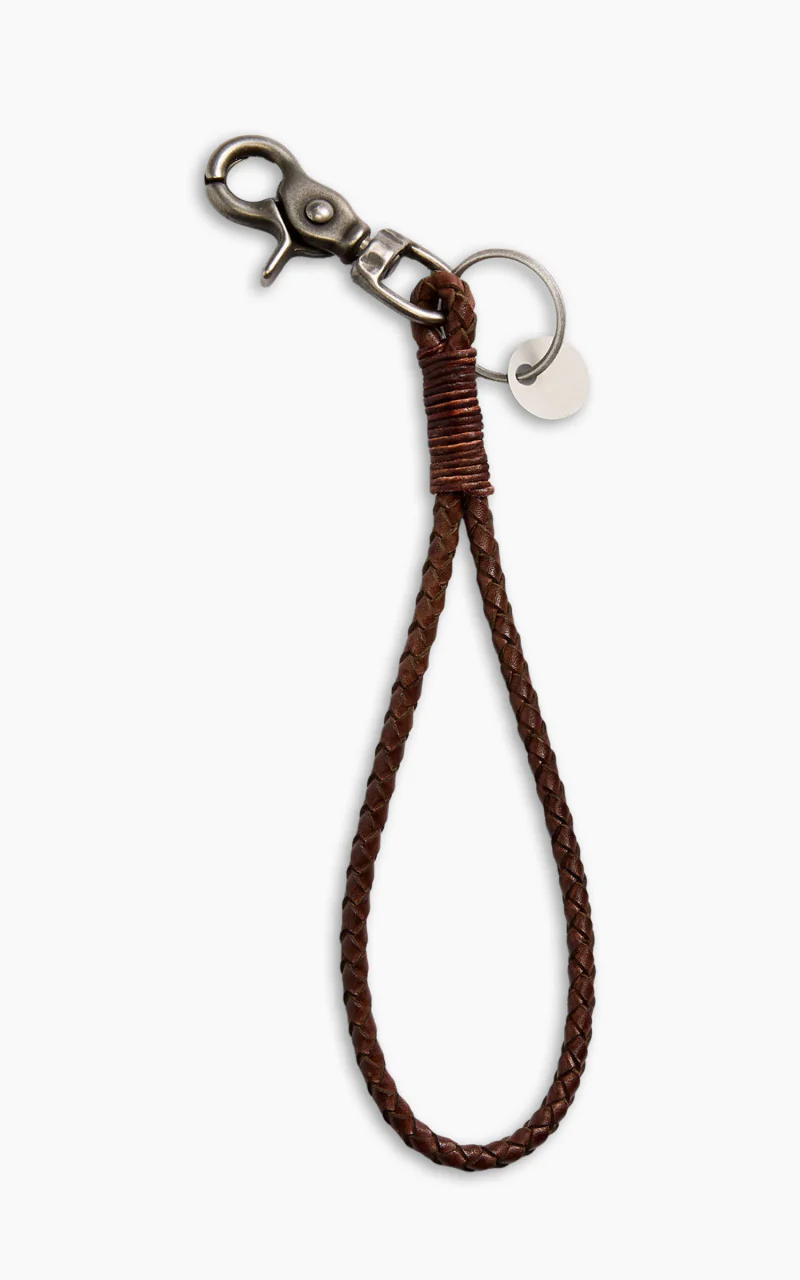 RRL Braided Leather Key Fob Brown/Silver - Image 3