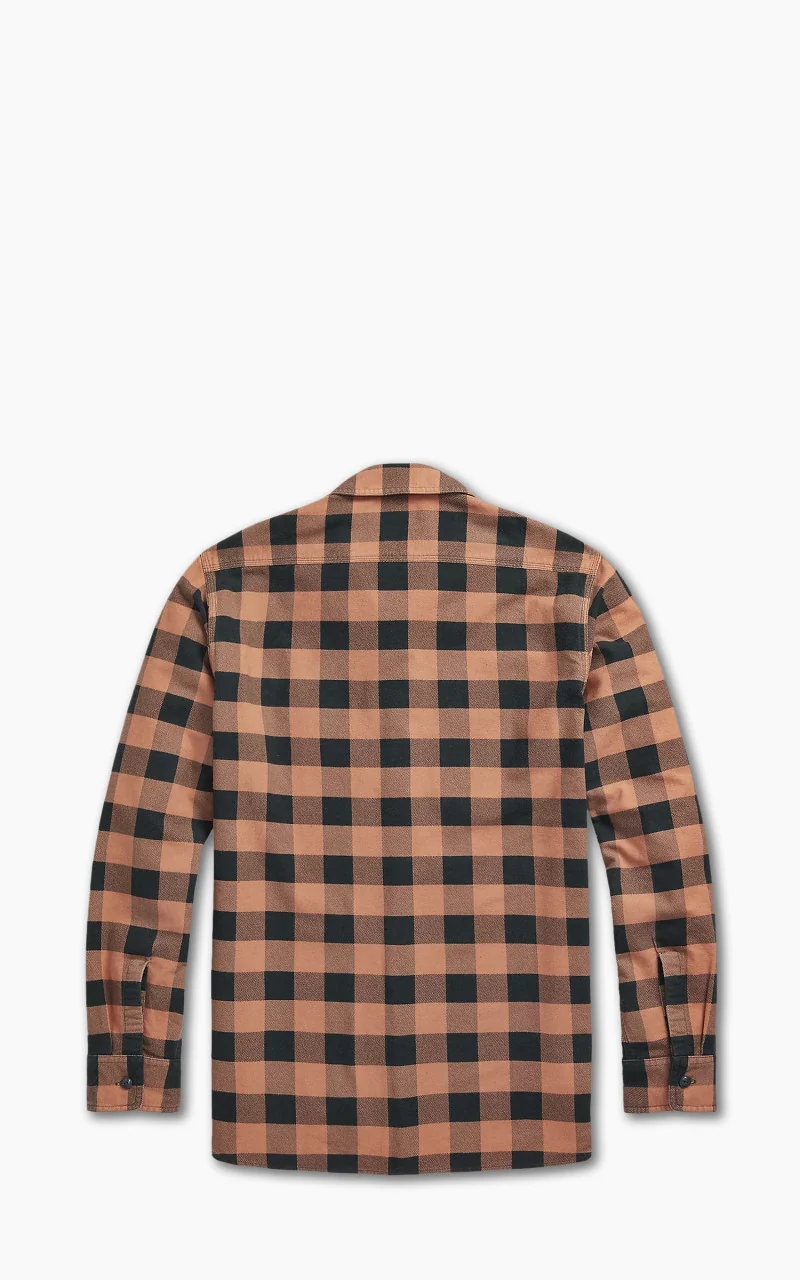 RRL Buffalo Check Chamois Workshirt Coral/Black - Image 2