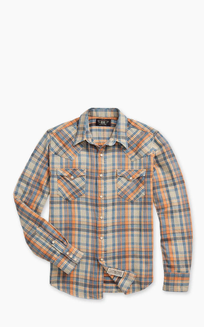 RRL Buffalo Plaid Twill Western Shirt Blue/Orange