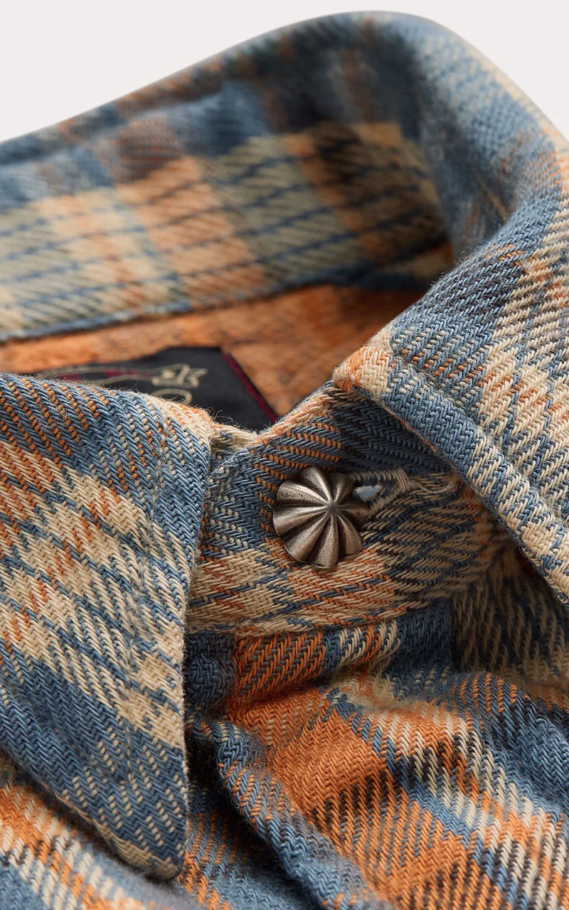RRL Buffalo Plaid Twill Western Shirt Blue/Orange - Image 2