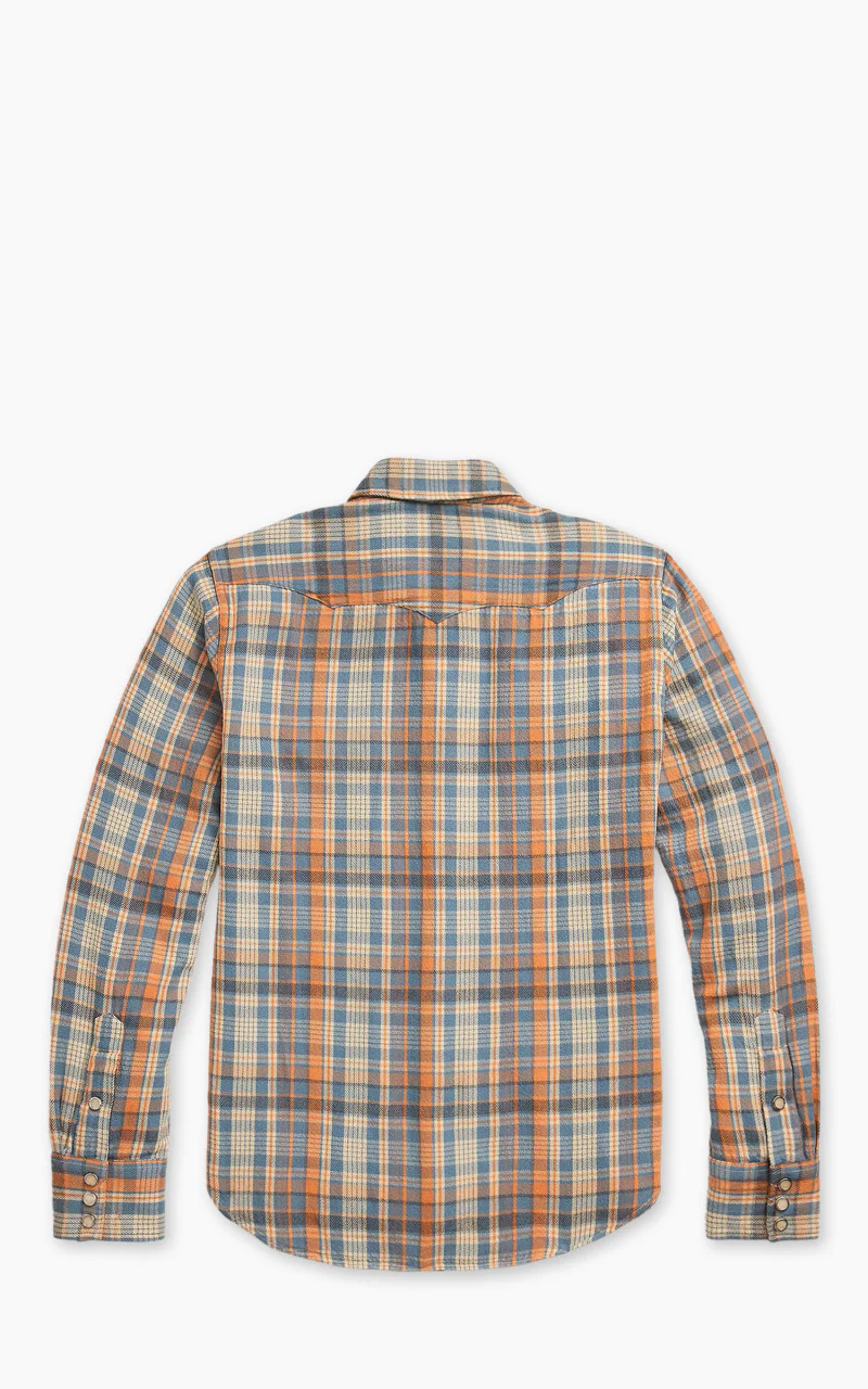 RRL Buffalo Plaid Twill Western Shirt Blue/Orange - Image 3