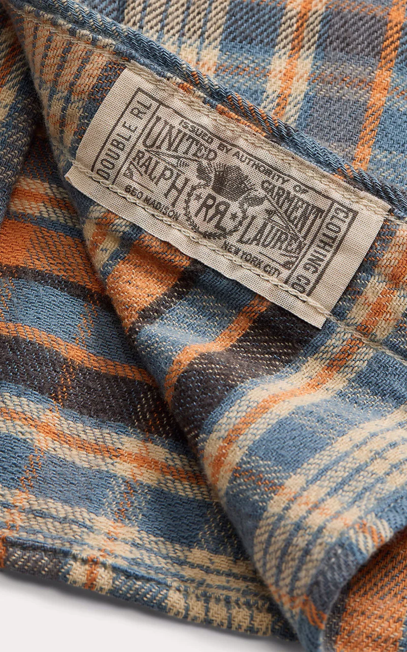 RRL Buffalo Plaid Twill Western Shirt Blue/Orange - Image 4