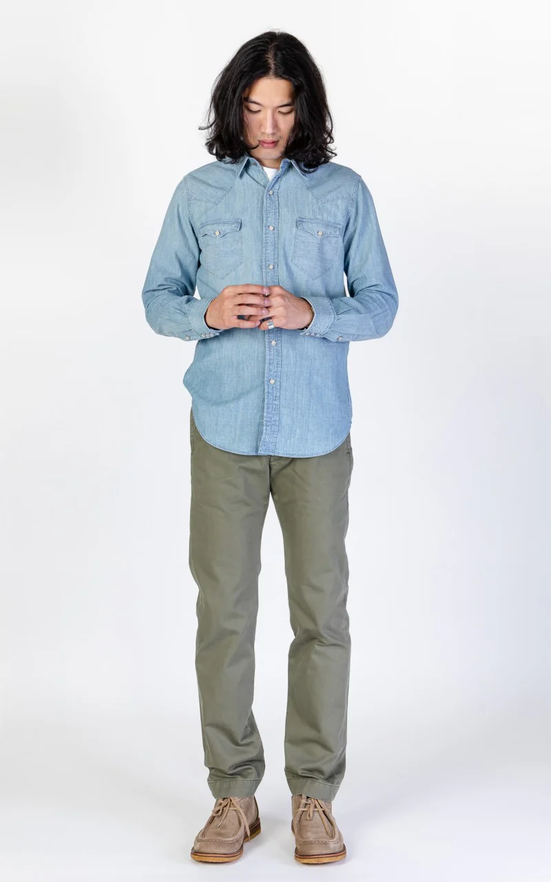 RRL Buffalo Western Shirt Chambray Davey Wash - Image 3