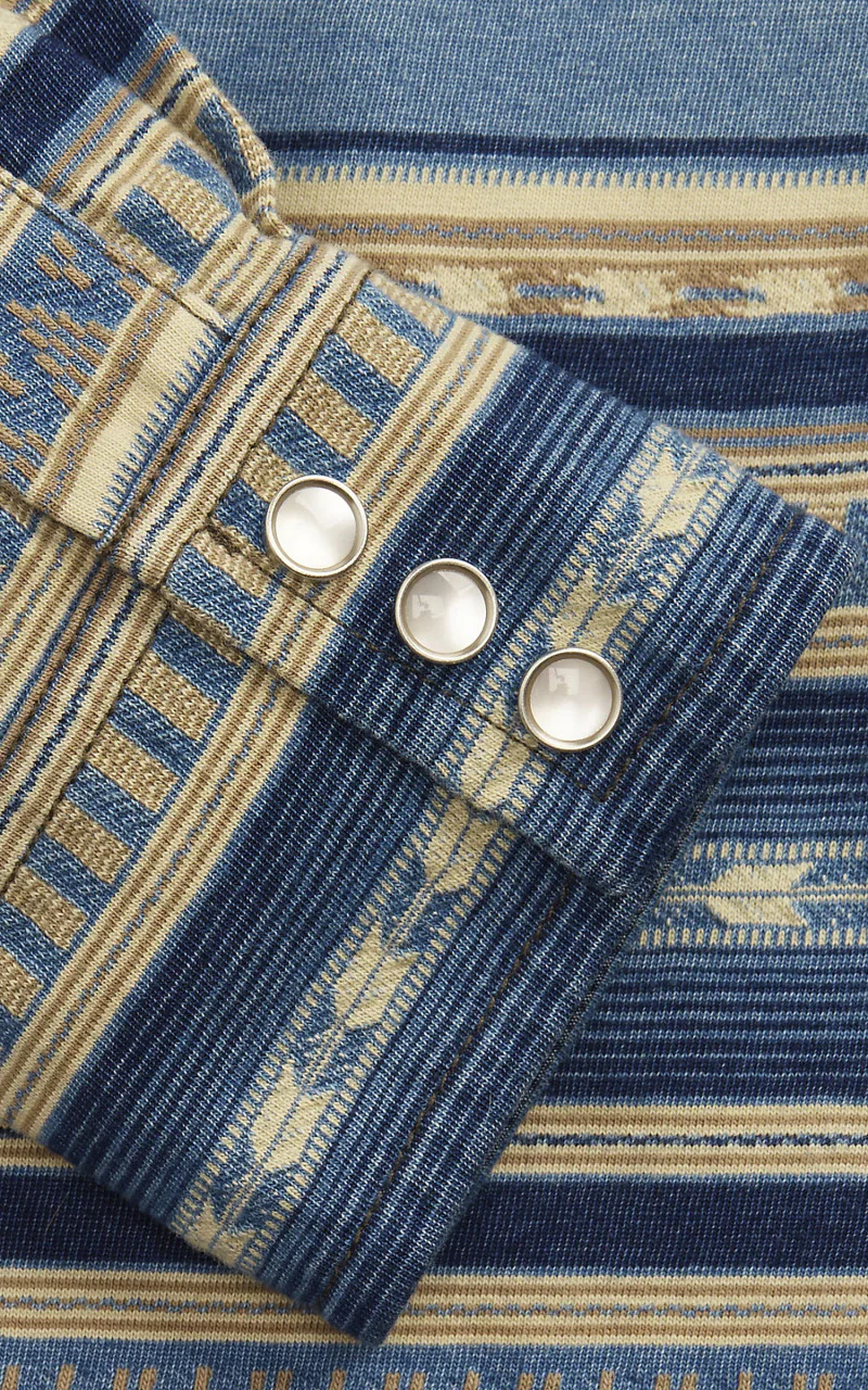 RRL Buffalo Western Shirt Jacquard Indigo - Image 3