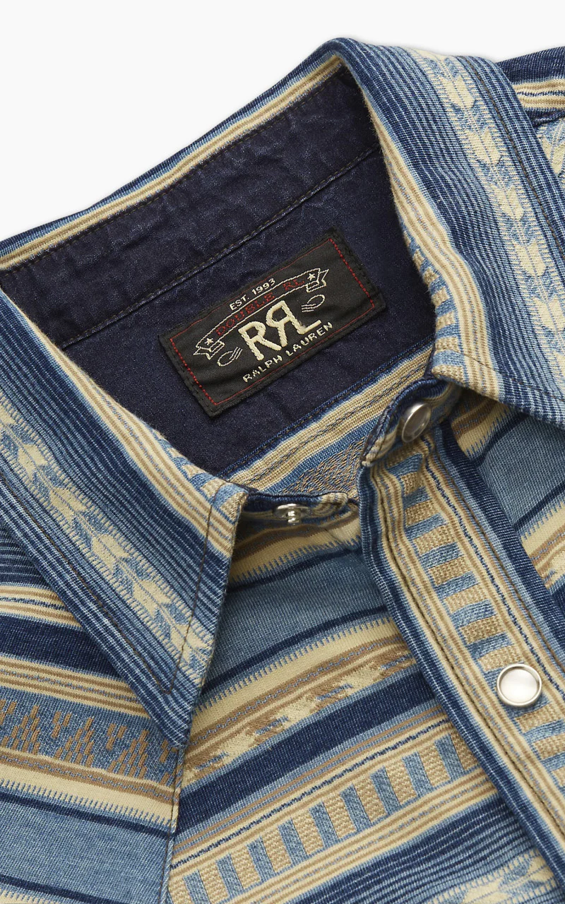 RRL Buffalo Western Shirt Jacquard Indigo - Image 5