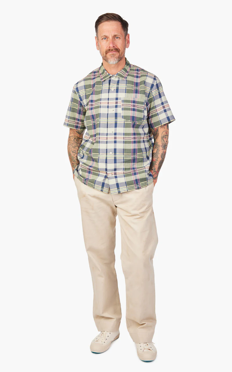 RRL Camp Shirt Madras-Print Seersucker Green/Cream/Muli - Image 2