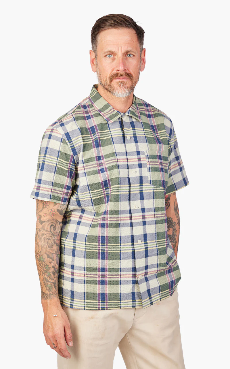 RRL Camp Shirt Madras-Print Seersucker Green/Cream/Muli - Image 4