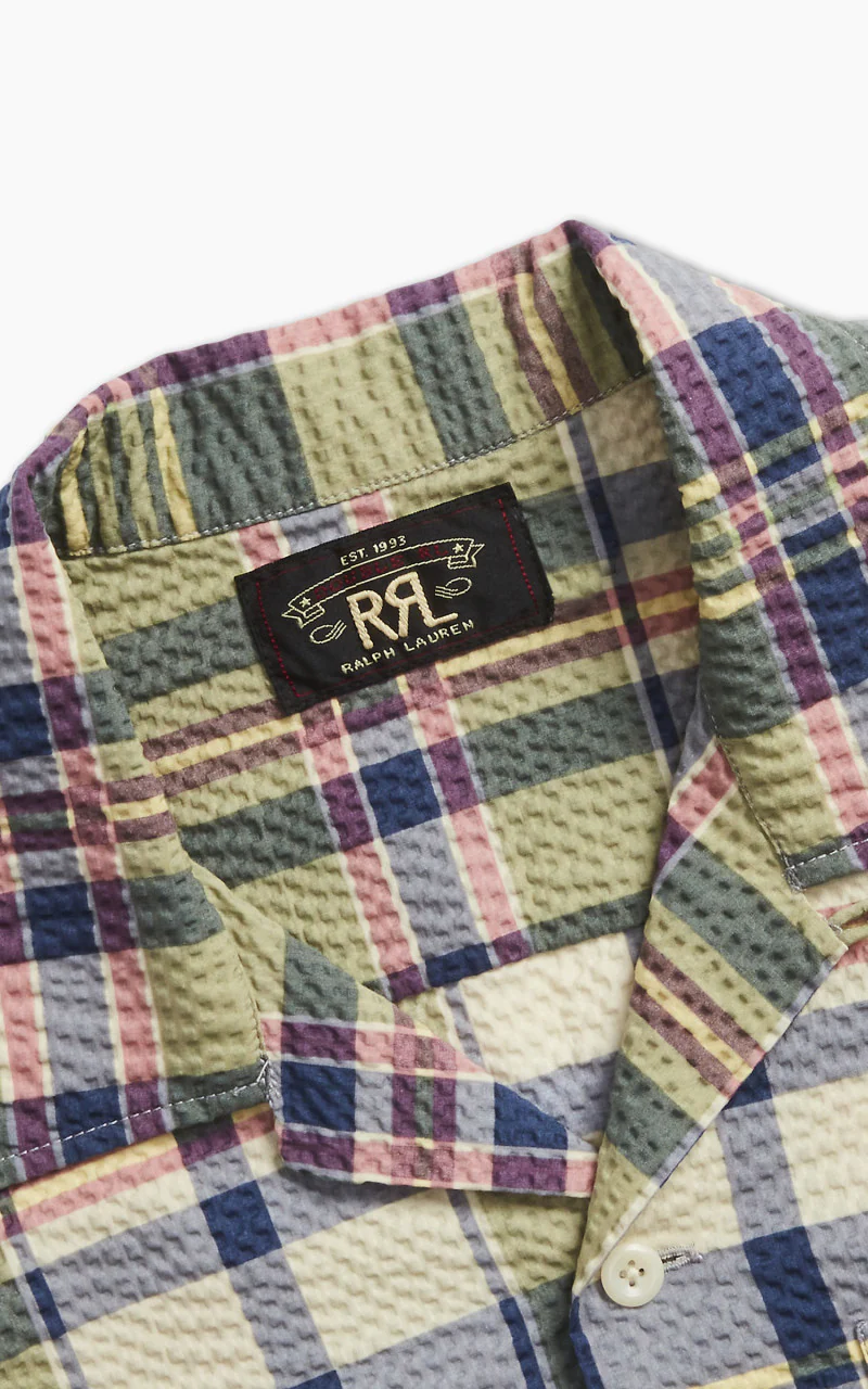 RRL Camp Shirt Madras-Print Seersucker Green/Cream/Muli - Image 6