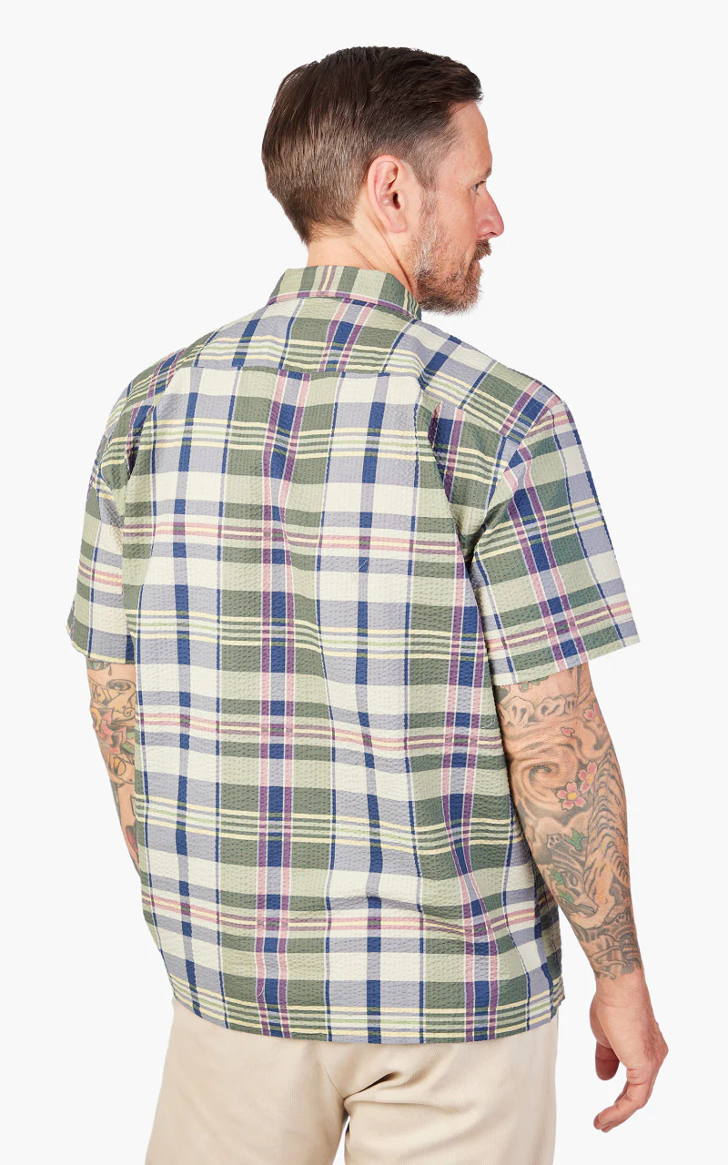 RRL Camp Shirt Madras-Print Seersucker Green/Cream/Muli - Image 8