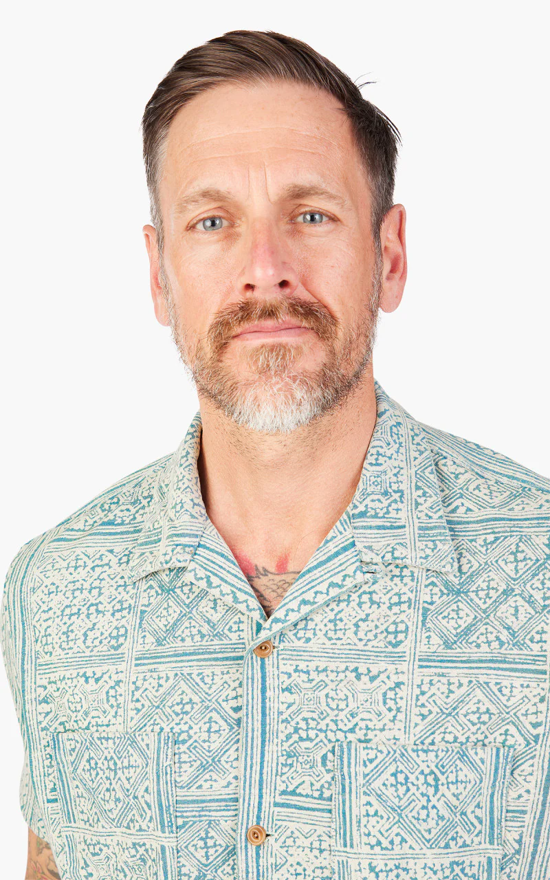 RRL Camp Shirt Print Jersey Indigo - Image 6