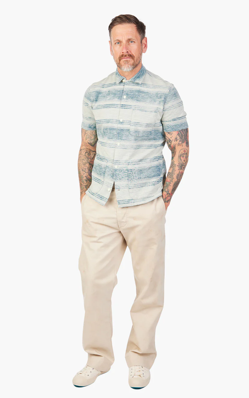 RRL Camp Shirt Striped Jersey Indigo - Image 2