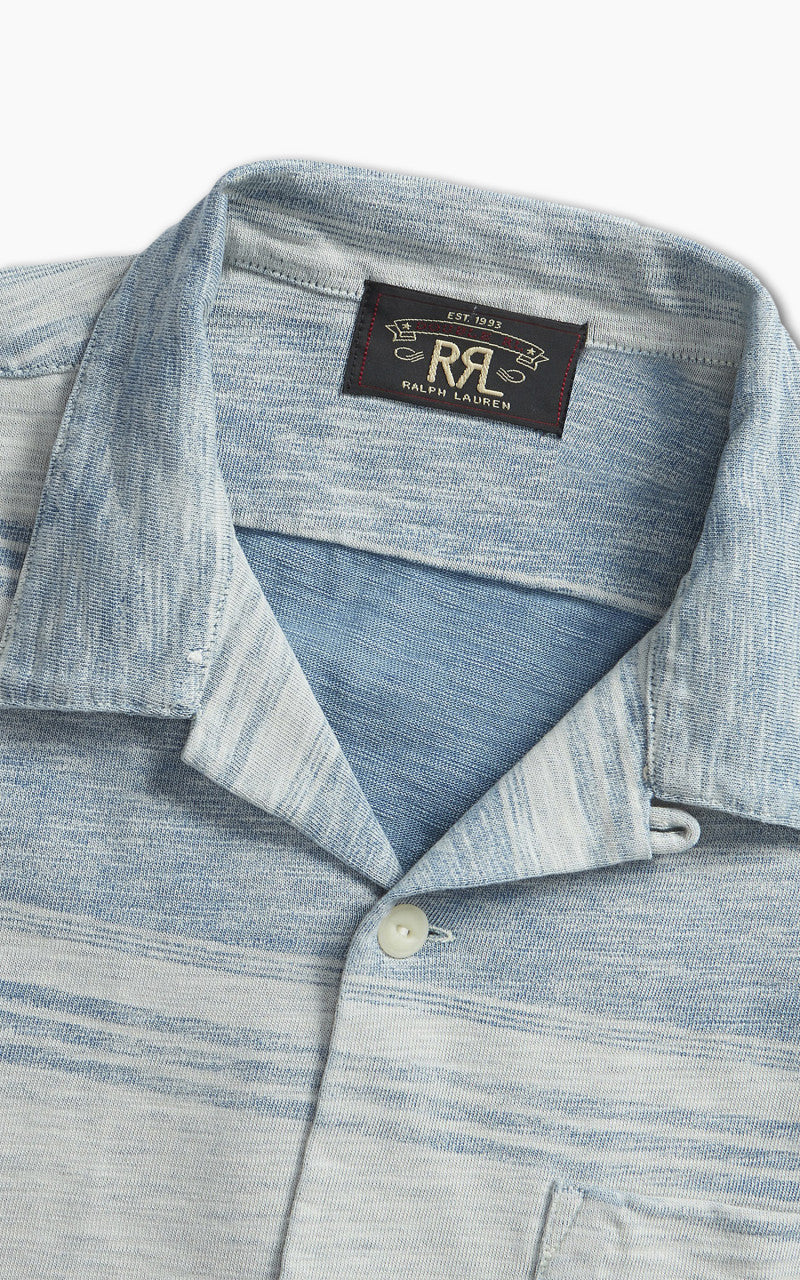 RRL Camp Shirt Striped Jersey Indigo - Image 5