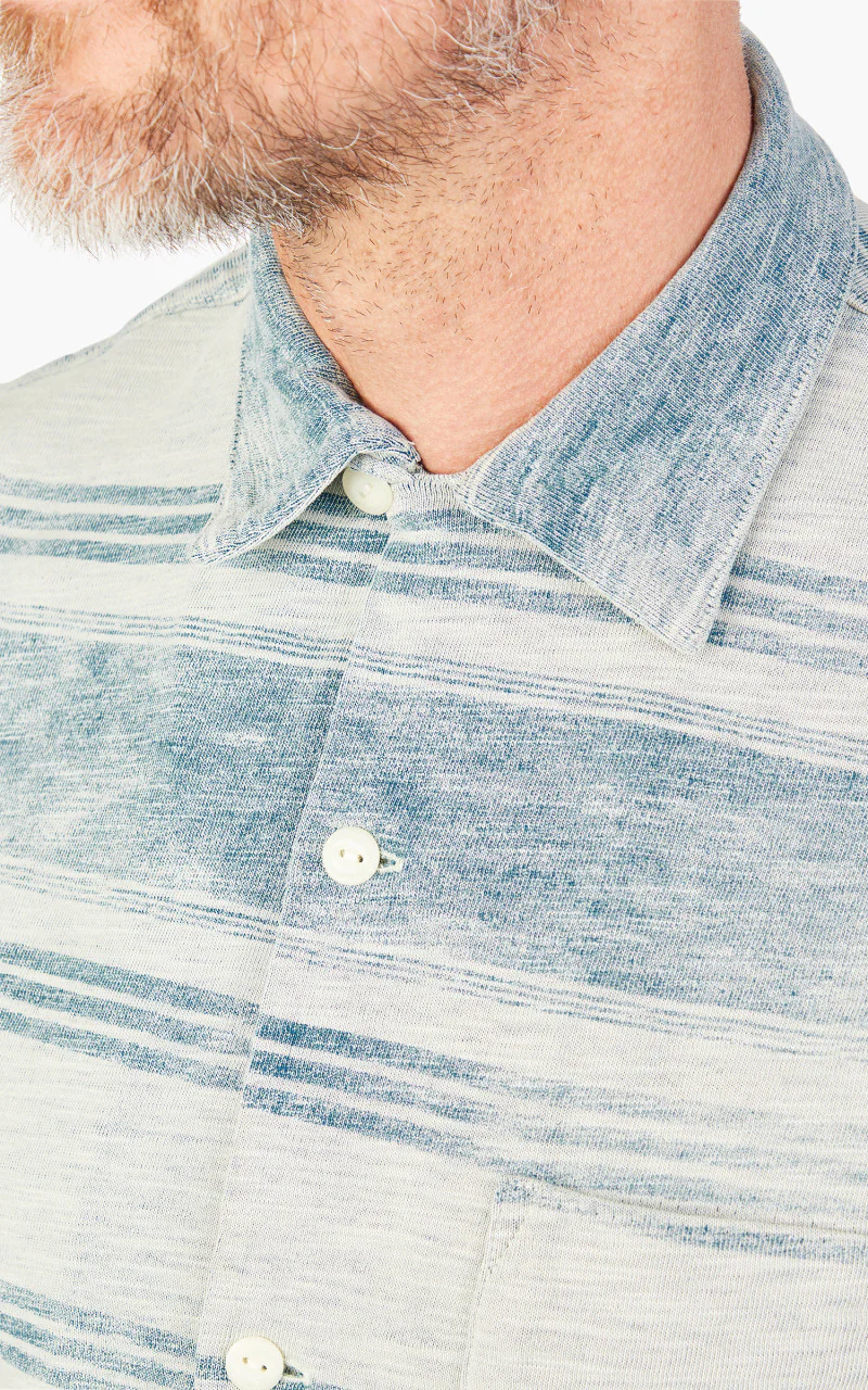RRL Camp Shirt Striped Jersey Indigo - Image 6