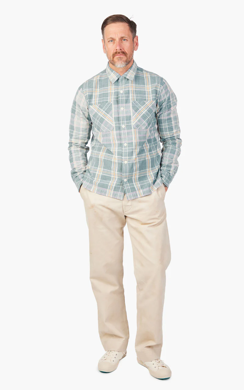 RRL Camp Shirt Towns Madras Light Blue - Image 2