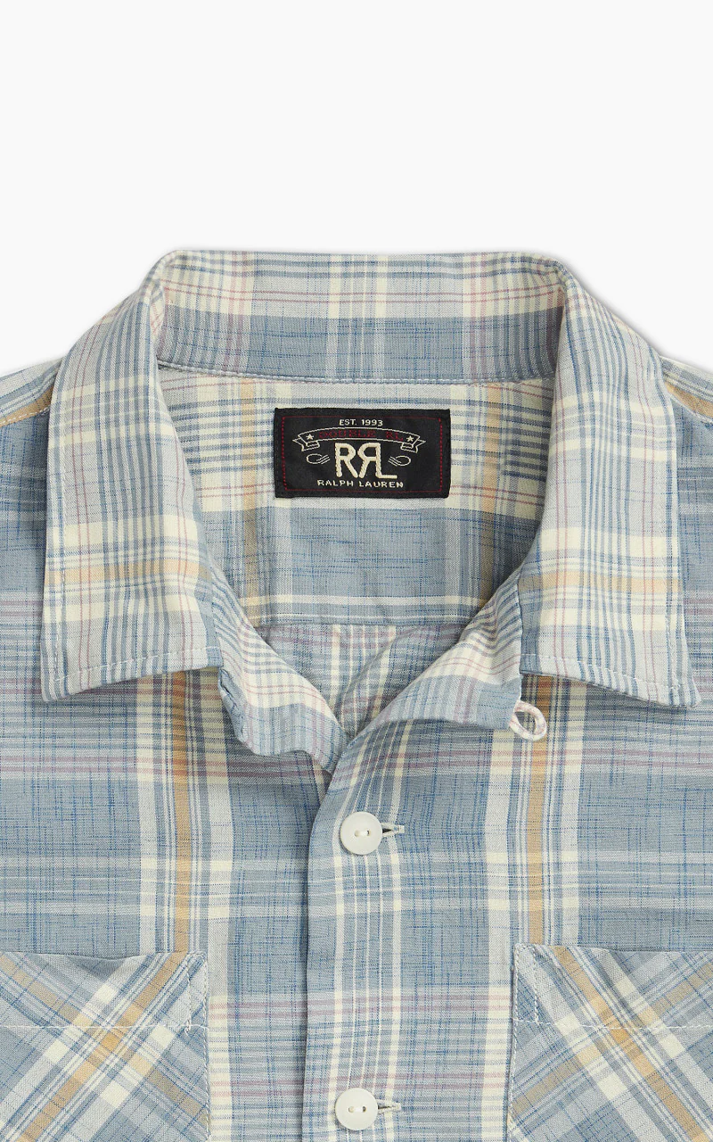 RRL Camp Shirt Towns Madras Light Blue - Image 5