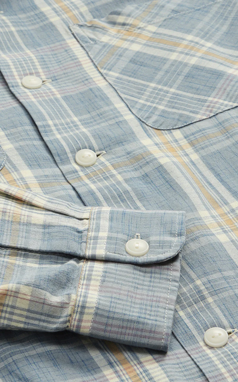 RRL Camp Shirt Towns Madras Light Blue - Image 7