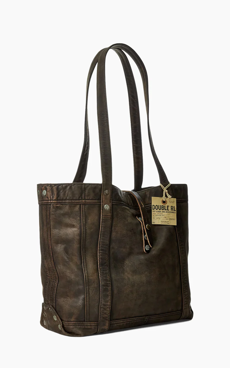 RRL Carter Tote Leather Bag Black Over Brown - Image 4