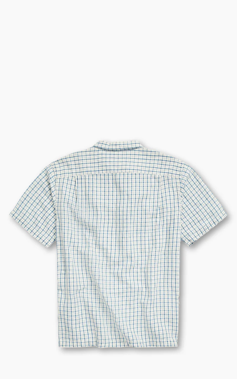 RRL Checked Cotton-Linen Camp Shirt Indigo/Cream - Image 6