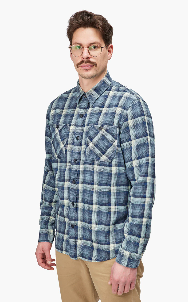 RRL Clint Western Shirt Indigo/Cream - Image 3