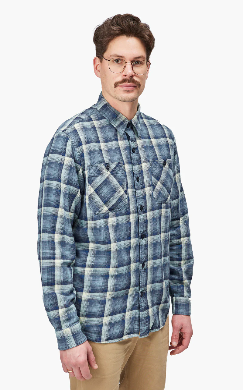 RRL Clint Western Shirt Indigo/Cream - Image 4